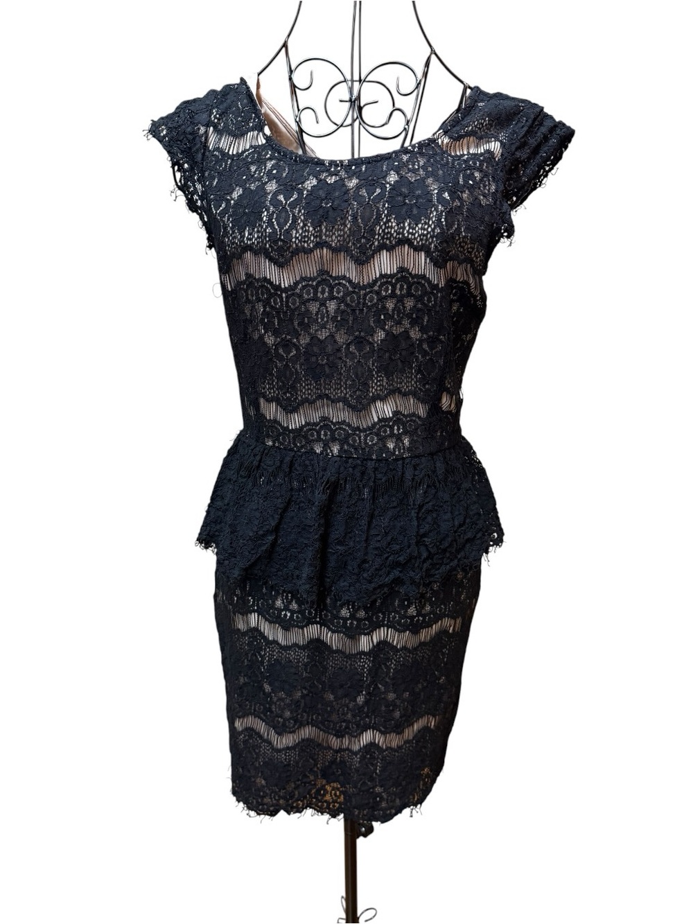 Anthropologie Maeve Black Lace Peplum Midi Dress XS